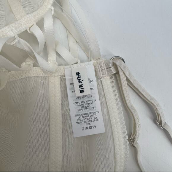 AERIE Bralette Size Medium Lace Embroidered Longline Bra Corset Cream Flower NWT - Picture 10 of 13